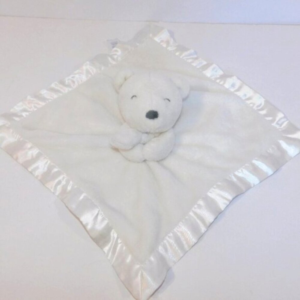 2018 Carters White Polar Bear Plush Security Blanket Satin Trim Baby Lovey Nunu